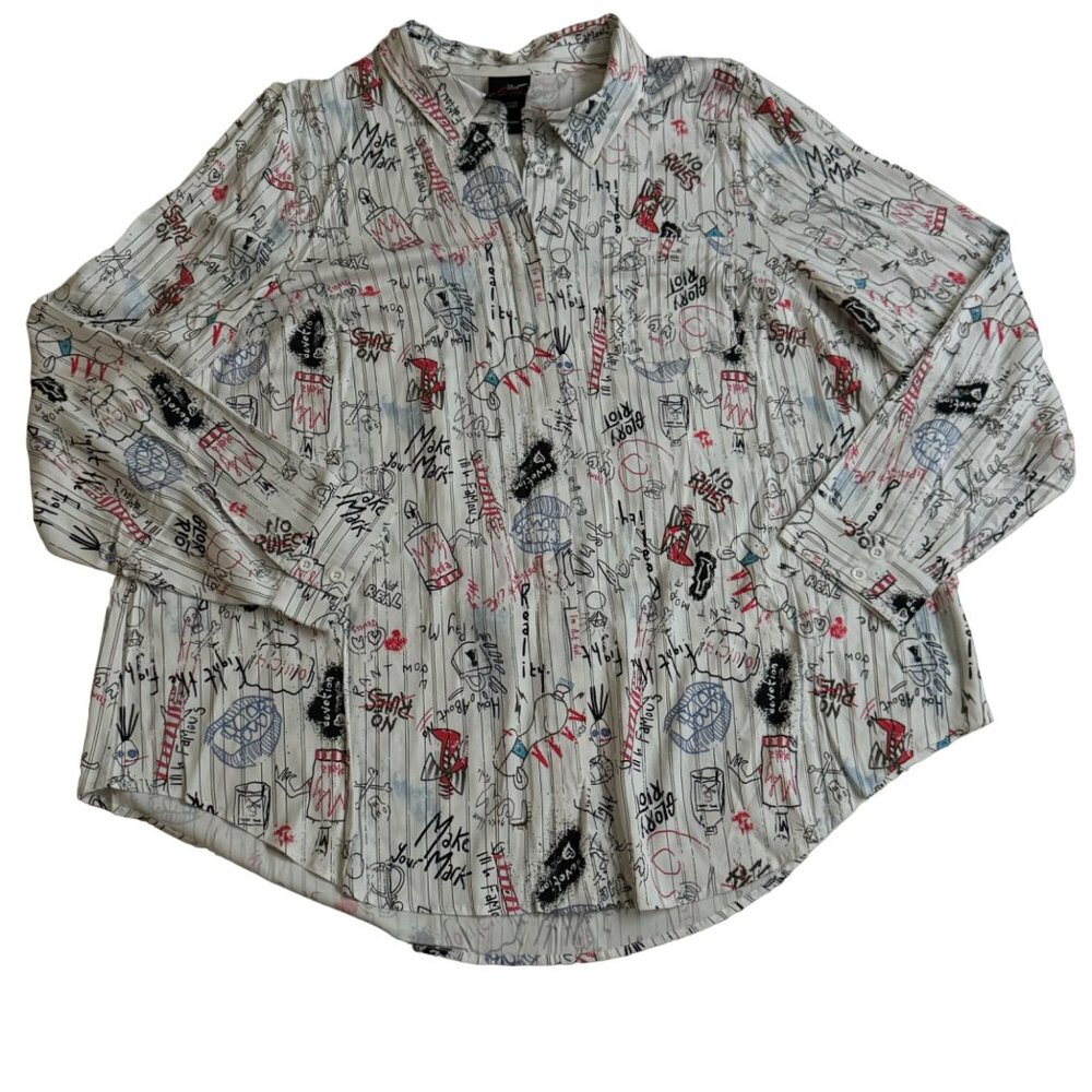 Torrid Disney cruella doodle button down necktie blouse plus size XX2 long sleev - Picture 3 of 16